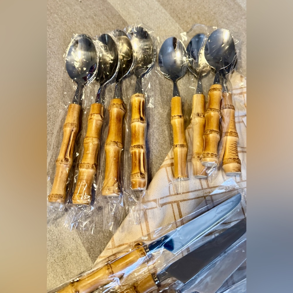 Two's Company Bamboo Handle Flatware Set - Picture 3 of 6